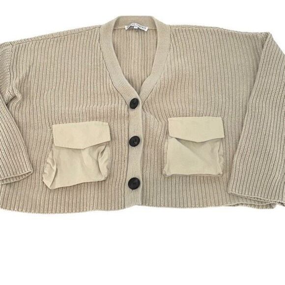 English Factory Womens Cardigan Sweater Crop Long Sleeve Acrylic Beige Large - Picture 1 of 7